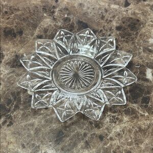 Clear pressed glass petal-shaped dish by Federal Glass